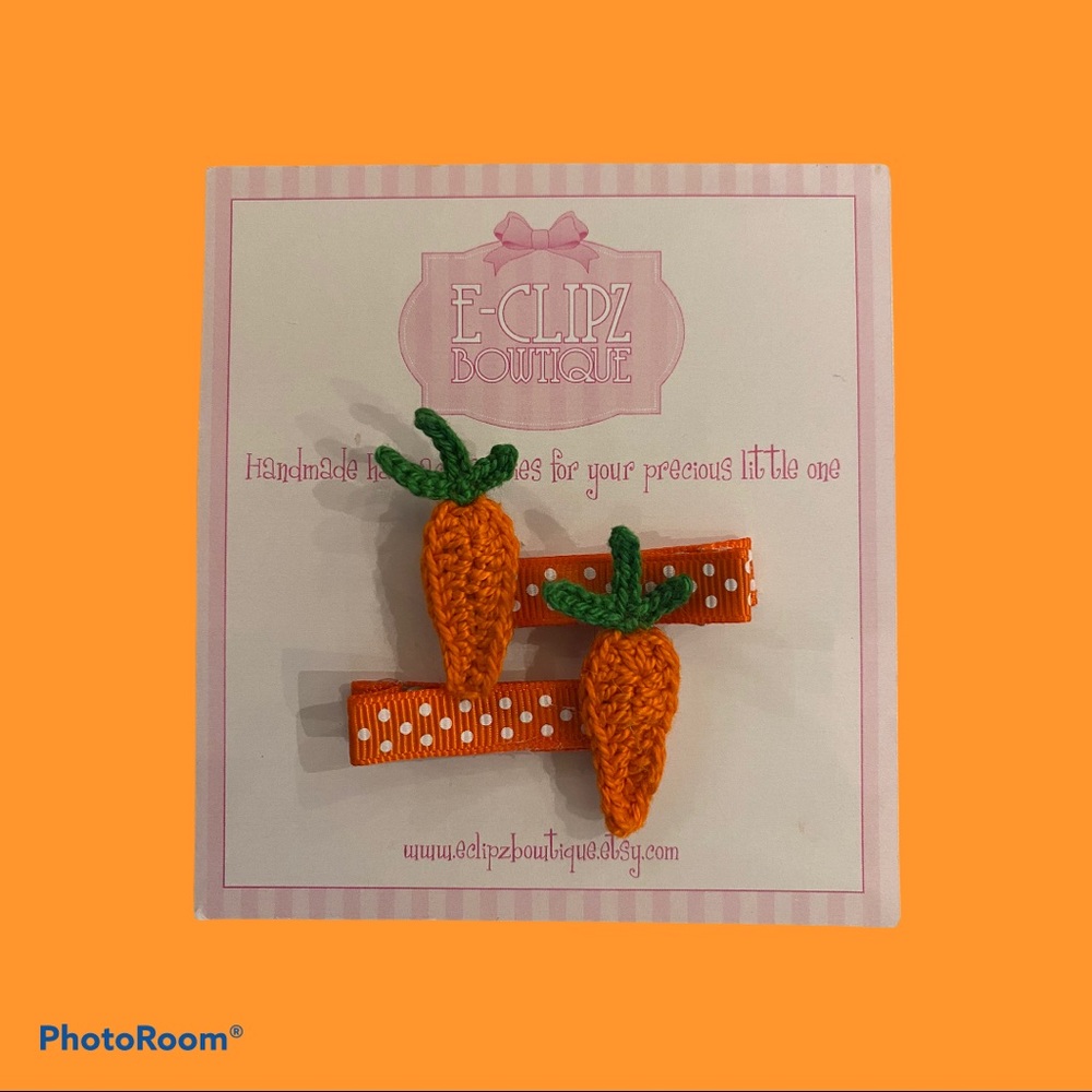 NEW HANDMADE CROCHET CARROT HAIR CLIPS!!!
